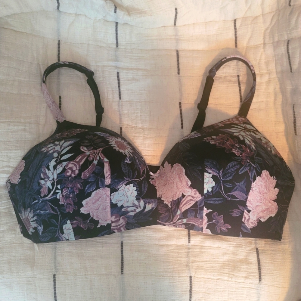 Cacique Black Pink Flora Bra Size 44D